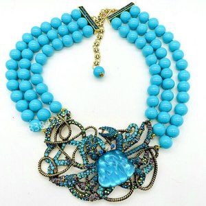 Magnificent HEIDI DAUS "Crabby" Crystal Triple Strand Beaded Necklace NWOT
